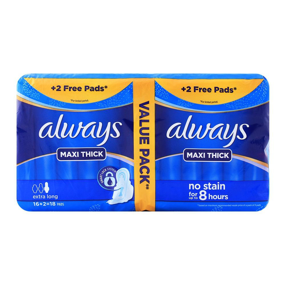 Always Thicks Sanitary Pads Extra Long Value Pack 16 Count