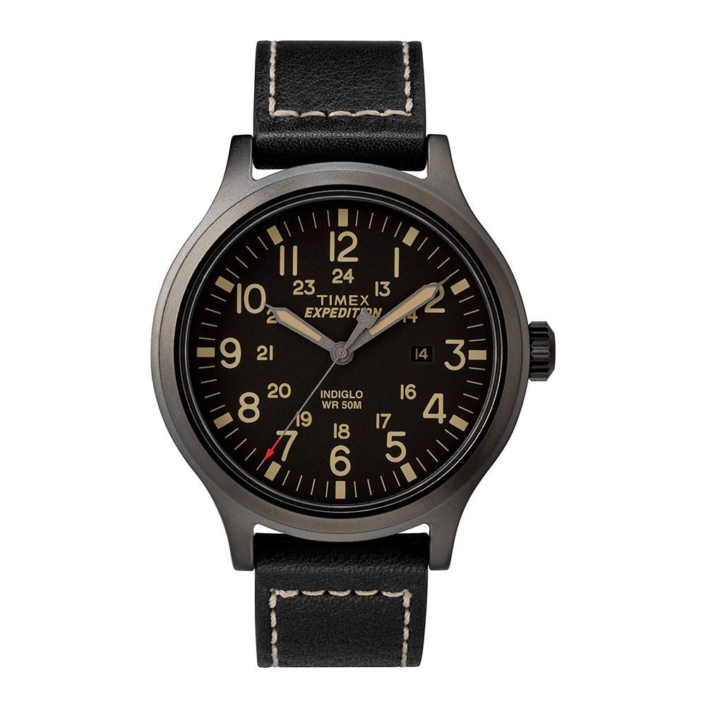 Order Timex Men's Expedition Scout 43 Black Leather Strap Watch ...