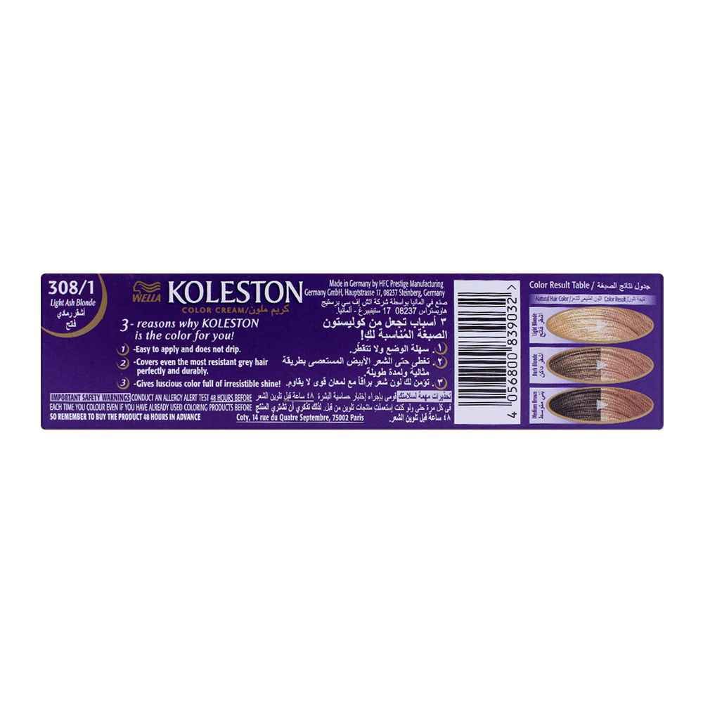 Purchase Wella Koleston Color Cream Tube, 308/1 Light Ash 