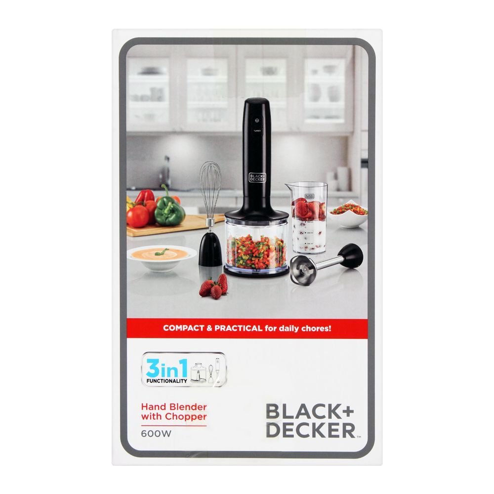 Black + Decker 3 In 1 Hand Blender with Chopper, 500 ML, 600 Watts, Black -  HB600-B5, Best price in Egypt