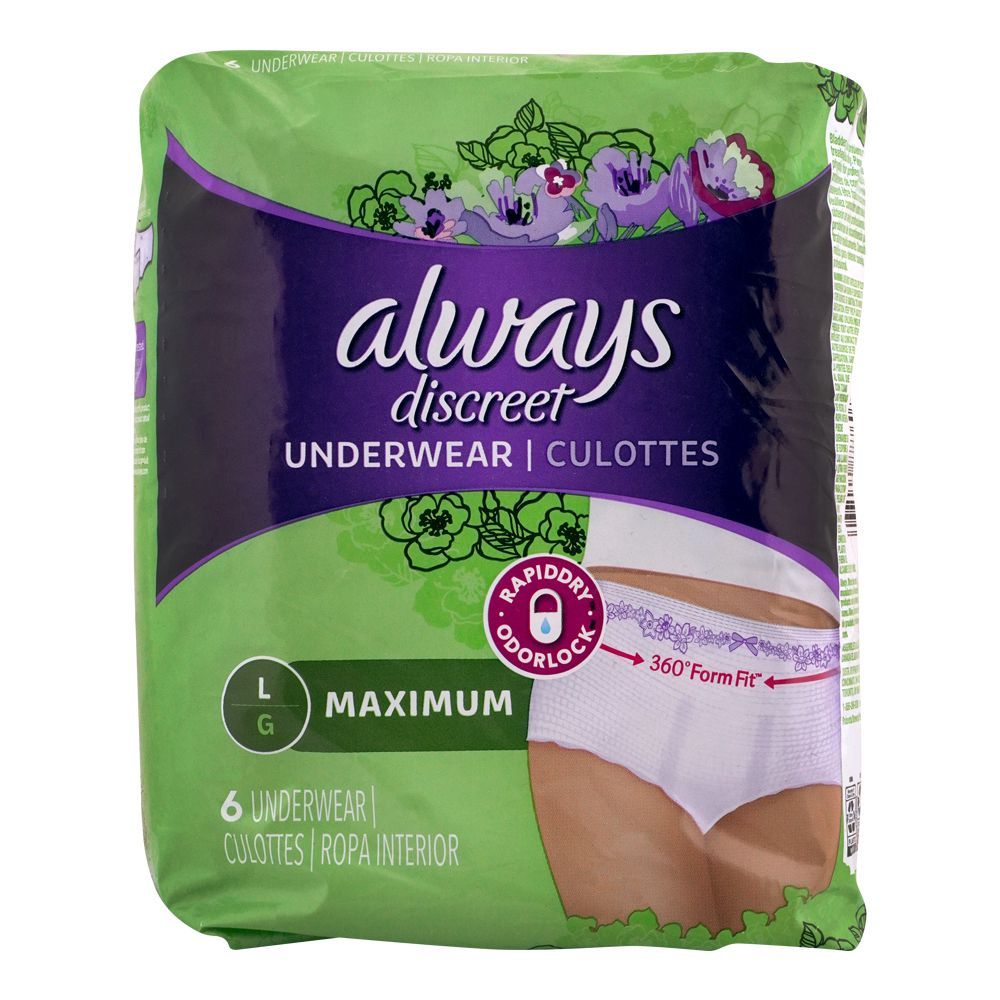 Purchase Always Discreet Underwear, L/G Maximum, 6-Pack Online at Special  Price in Pakistan 