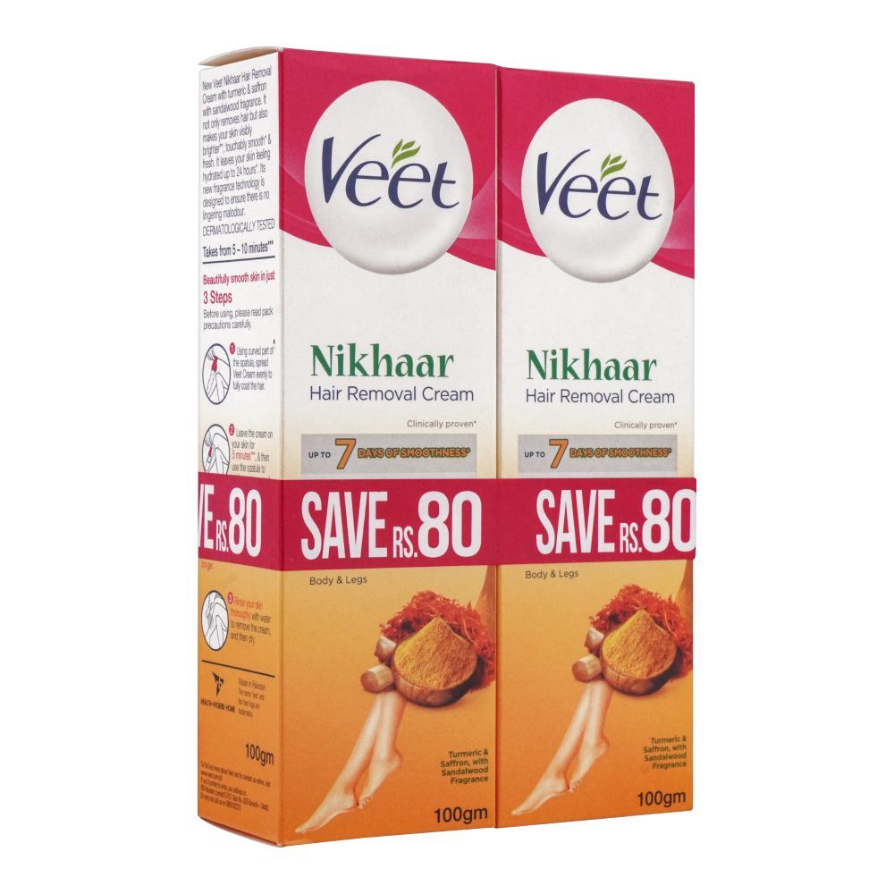 Buy Veet Nikhaar Turmeric, Saffron & Sandalwood Body & Legs Hair Removal  Cream, 2X100g, Save /- Online at Best Price in Pakistan 