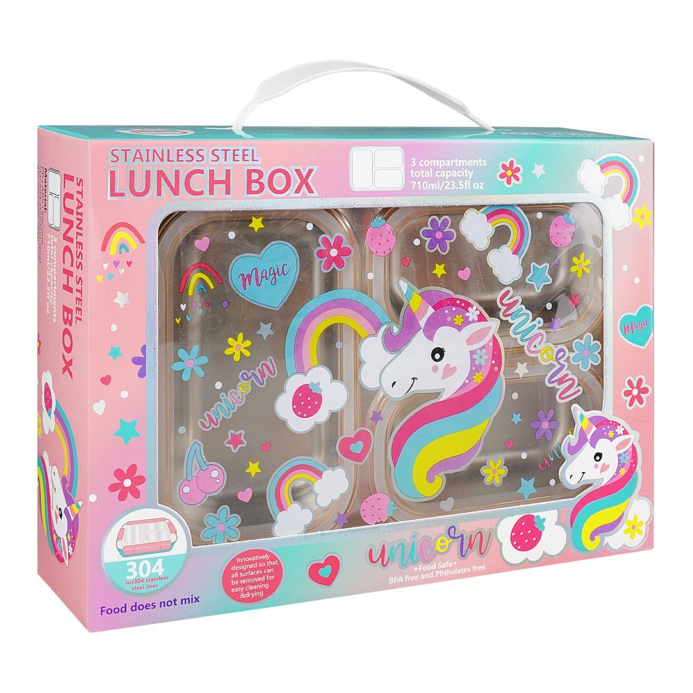 Buy Stainless Steel Lunch Box, 3 Compartments, 710ml, Sky Blue, 12.5cm ...