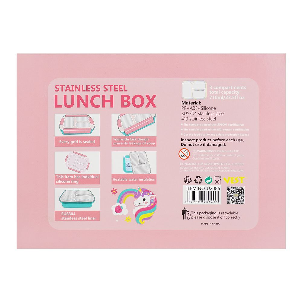 Buy Stainless Steel Lunch Box, 3 Compartments, 710ml, Sky Blue, 12.5cm ...