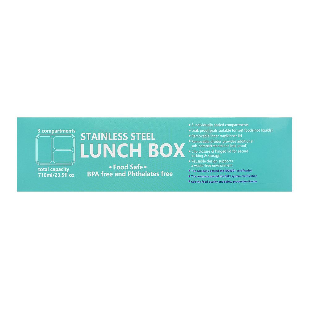 Buy Stainless Steel Lunch Box, 3 Compartments, 710ml, Sky Blue, 12.5cm ...