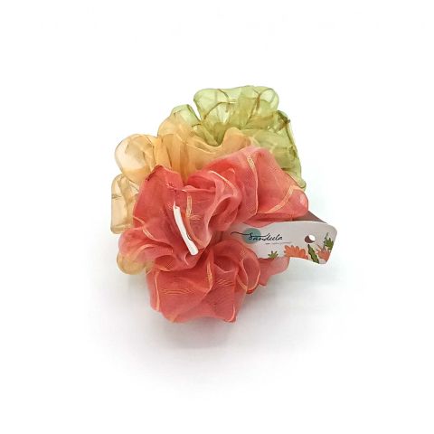 Sandeela Organza Classic Scrunchies, Pink/Beige/Green, 03-04-3007, 3-Pack