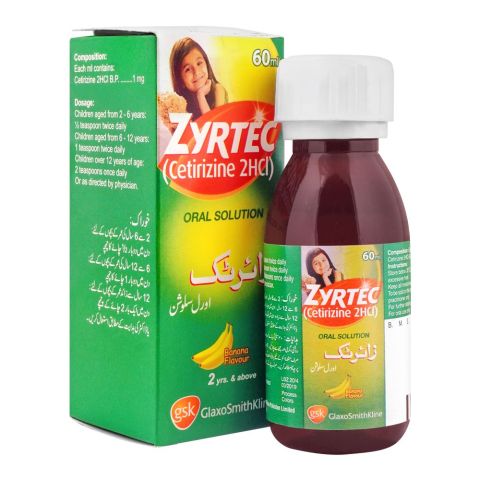 GSK Zyrtec Oral Solution, Banana Flavour, 60ml