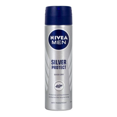Nivea Silver Protect Antibacterial Body Spray, 48 Hours Lasting, For Men's, 150ml