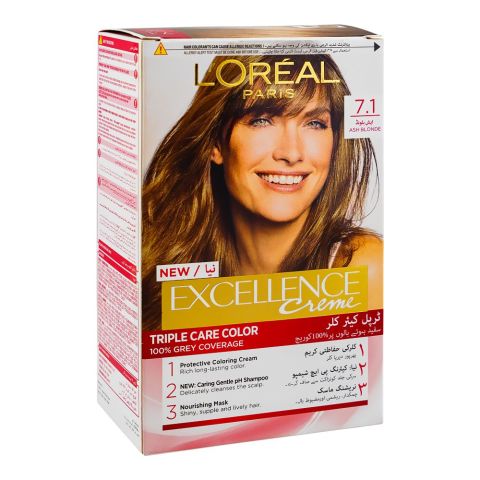 L'Oreal Excellence Creme Hair Color Ash Blond 7.1, Triple Protection Seals, Replenishes & Conditions