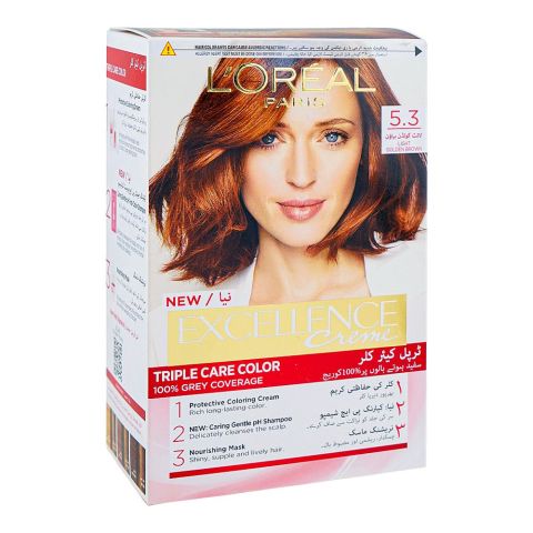 L'oreal Paris Excllence Hair Color Set - Salon Quality Hair Dye, Light Golden Brown 5.3