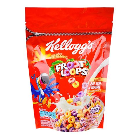 Kellogg's Froot Loops Cold Cereal With Sumber Vitamins & Minerals, 55g Pouch