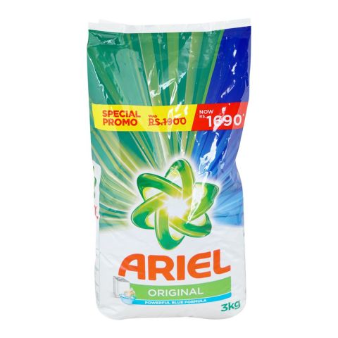 Ariel Original Powerful Blue Formula Laundry Detergent Powder, 3kg