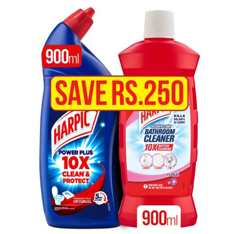 Harpic Bathroom Cleaner 900ml + Power Plus 900ml, Save Rs.250/-