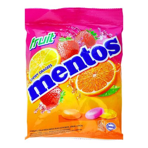 Mentos Fruit Chewy Dragees Candy, 135g Pouch