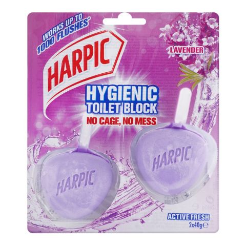 Harpic Active Fresh Hygienic Toilet Blocks, Lavender, 2x40g