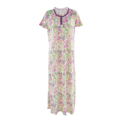 IFG 1-Piece Floral Nightdress, Full Length Cotton Nighty, Purple, 718