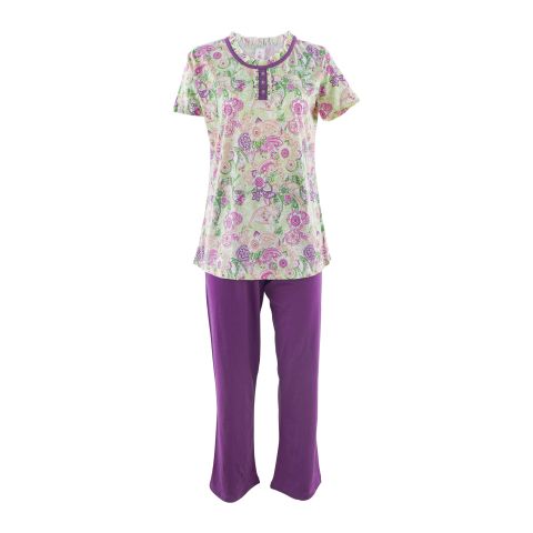 IFG 2-Piece Pajama Set, Knitted Cotton Top & Trouser, Purple, PS-92