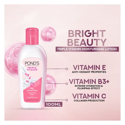 Pond's Triple Vitamin Moisturizing Lotion, Silky Smooth Skin, 100ml