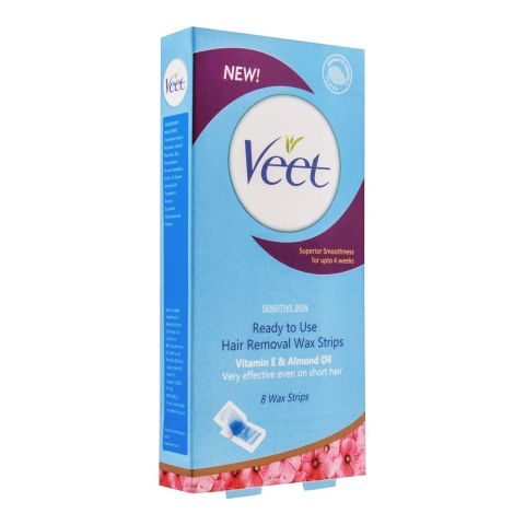 Veet Sensitive Skin Vitamin E & Almond Oil Hair Removal Wax Strips, 8-Pack