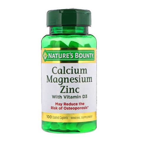 Nature's Bounty Calcium, Magnesium, & Zinc, With Vitamin D3, 100 Coated Tablets, Mineral Supplement