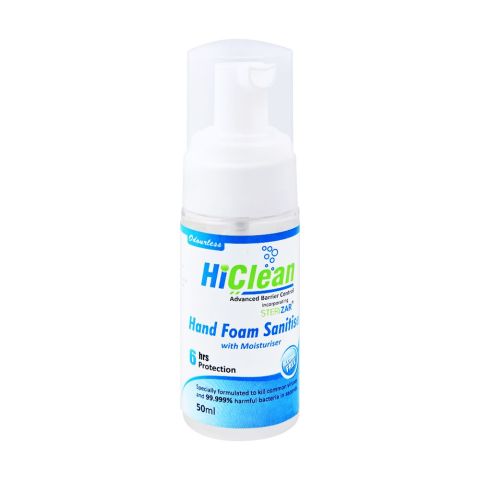 Hiclean Odourless Hand Foam Sanitiser With Moisturiser, Alcohol Free, 50ml