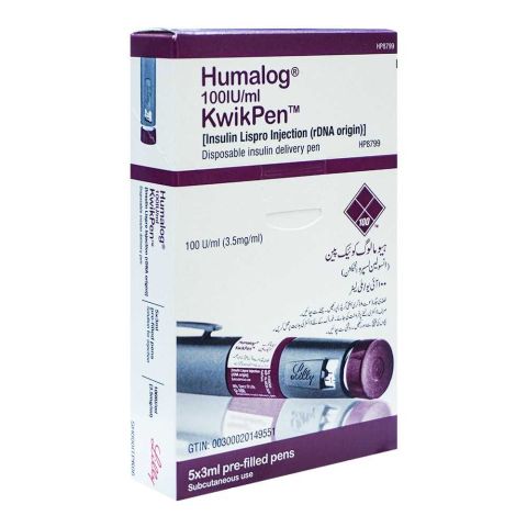 Eli Lilly Humalog KwikPen, 100IU/ml, 3.5mg/ml, 3ml