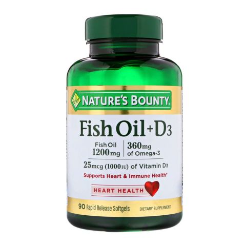 Nature's Bounty Fish Oil + D3, 1200mg + 1000IU, 90 Softgels, Dietary Supplement