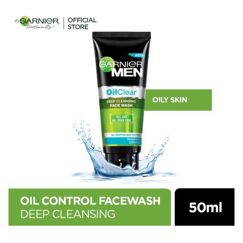 Garnier Men Oil Clear Face Wash 50ml - Removes Impurities, Keeps Skin Fresh & Radiant All Day