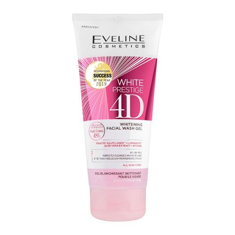 Eveline 48H White Prestige 4D 3-In-1 Whitening Facial Wash Gel, All Skin Types, 200ml