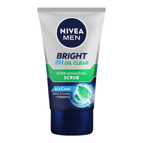 Nivea Men Bright 8 Hours Oil Clear Pore Minimizing Scrub, Air Cool Mint Crystal+ Vitamin C, 100ml