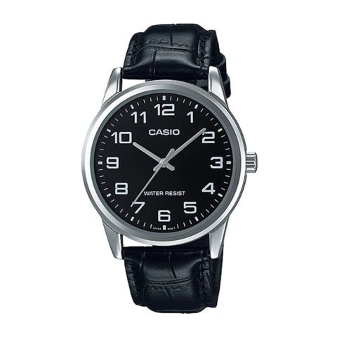 Casio Men's Dress Analog Black Dial Watch, Leather Strap, MTP-V001L-1BUDF