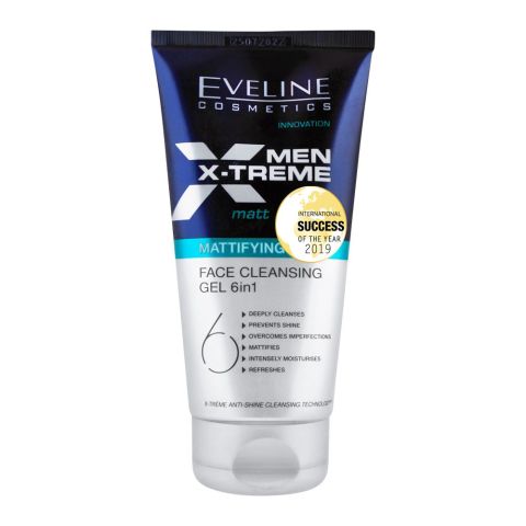 Eveline Men 6-In-1 Xtreme Matt Mattifying Face Cleansing Gel, 150ml
