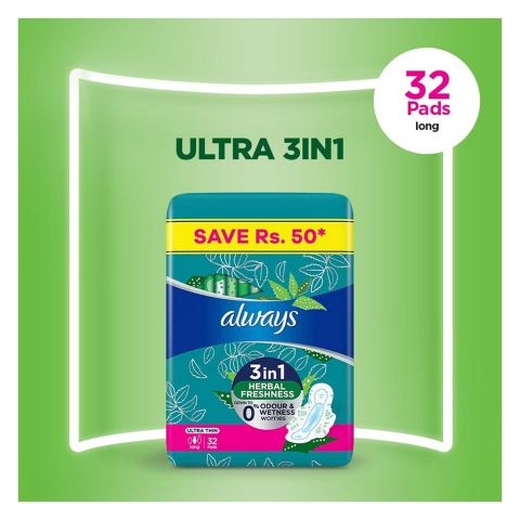 Always Ultra Thin No Stain Long Pads, 32-Pack