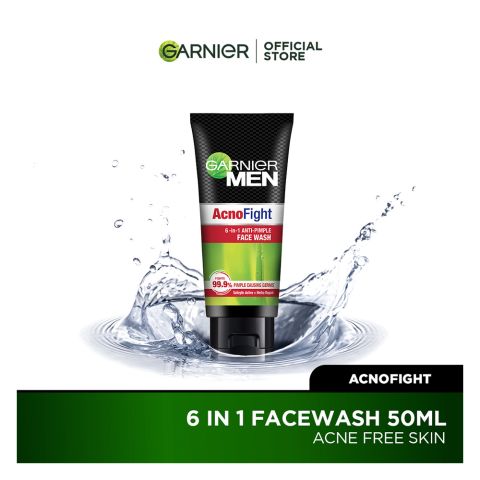 Garnier Men Acno Fight Anti-Pimple Face Wash 50ml - Suits All Skin Types, Including Sensitive And Acne-Related Skin Issues