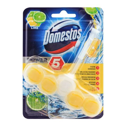 Domestos Power 5 Toilet Rim Block Hanger, Lime, 55g