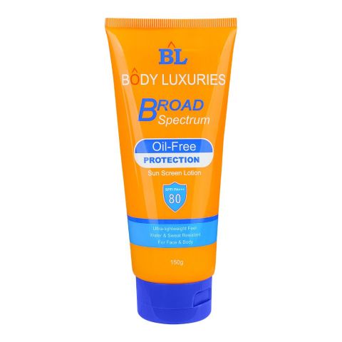Body Luxuries Broad Spectrum Sun Screen Lotion, SPF 80, PA+++, Water & Sweat Resistant, Ultra Lightweight Feel, 150g