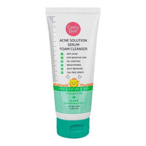 Cathy Doll Acne Solution Serum Foam Cleanser, Oil Control, Spot Remover, Tea Tree, For Sensitive Skin, 100ml
