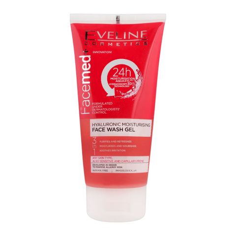 Eveline Facemed+ Hyaluronic 3-In-1 Moisturising Face Wash Gel, Alcohol Free, All Skin Types, 150ml