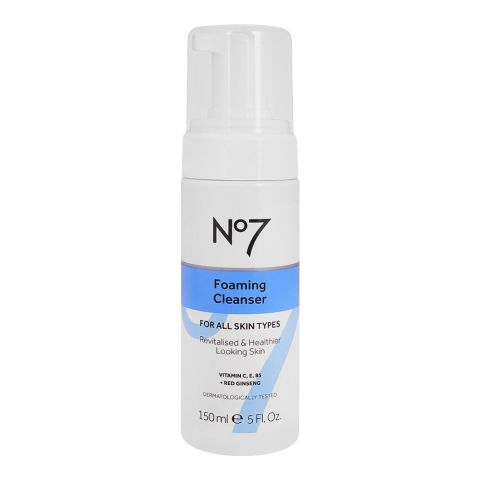 Boots No 7 Foaming Cleaner, Vitamin C, E, B5 + Red Ginseng, For All Skin Types, 150ml