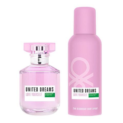 United Colors Of Benetton Love Yourself Gift Set: Eau de Toilette 80ml+Body Spray 150ml, For Women, 2-Pack