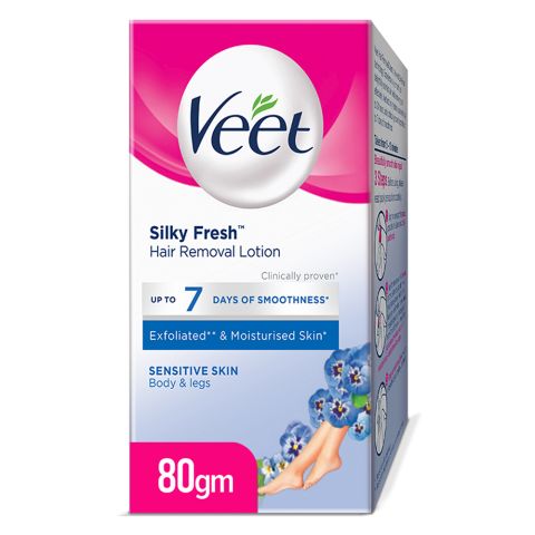 Veet Silky Fresh Sensitive Skin Hair Removal Lotion, Body & Legs, Sensitive Skin, 80g