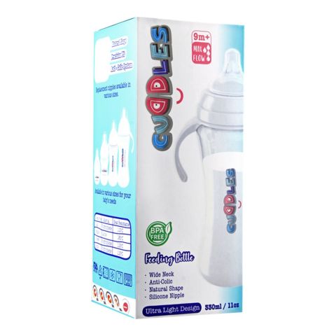 Cuddles Anti-Colic Ultra Light Design Wide Neck Feeding Bottle, 9m+, Max Flow, 330ml