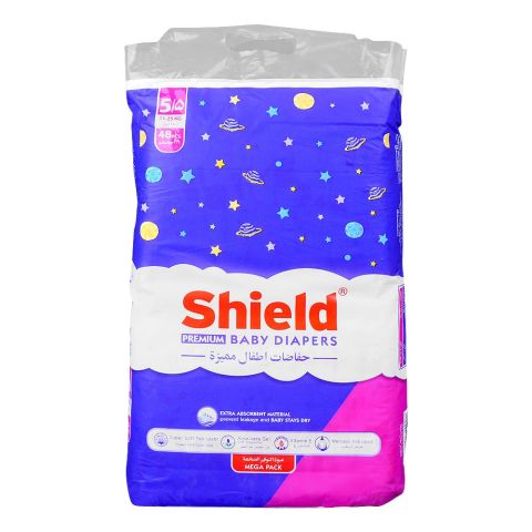 Shield Premium Baby Diapers Mega Pack, Junior 11-25Kg, No. 5, 48-Pack