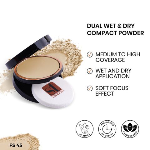 ST London Dual Wet & Dry Compact Powder, FS 45, SPF 15, With Vitamin E