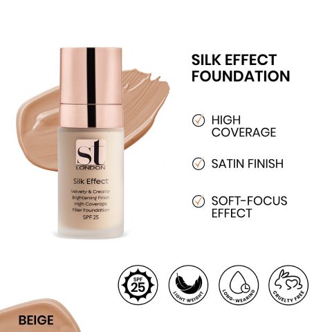 ST London Silk Effect Fluid Foundation, Beige, SPF 15, Velvety & Creamy, Long Wear, Wrinkle Filler