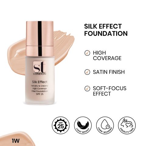 ST London Silk Effect Fluid Foundation, 1W, SPF 15, Velvety & Creamy, Long Wear Wrinkle Filler