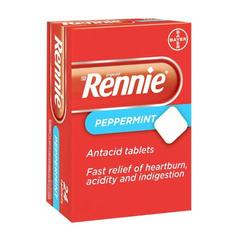 Rennie Peppermint Chewable Atacid Tablets, 1-Strip (6 Tablets)