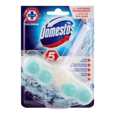 Domestos Power 5 Toilet Block Rim, Chlorine, 55g