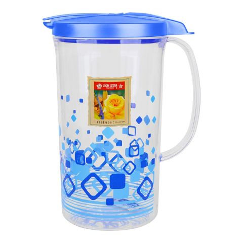 Lion Star Fiorita Plastic Water Jug With Lid & Handle, 2 Liter, Blue, K-20