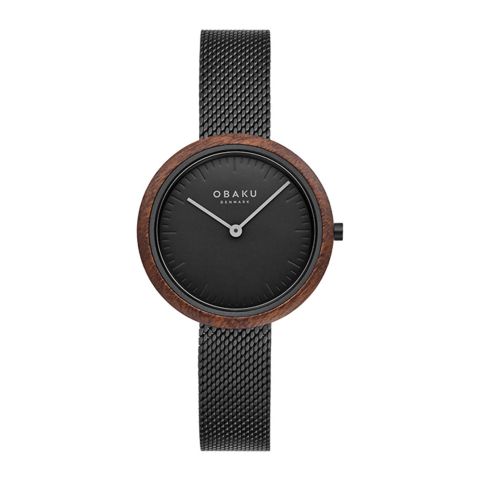 Obaku Women's Denmark Wooden Brown Round Dial With Black Background & Bracelet Analog Watch, V245LXBBMB